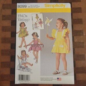 Simplicity 8099 - Uncut - 1940s Vintage Toddler - Sizes 1/2-4